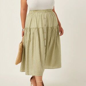 Sage Green Gingham Button Down Skirt